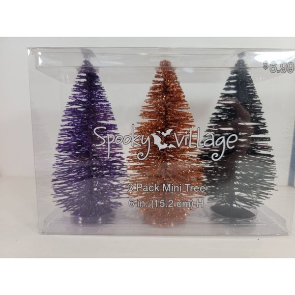 New Pack of 2 Glitter Bristle Bottle Brush Trees Glitter Black, Orange 6" each - Picture 2 of 5